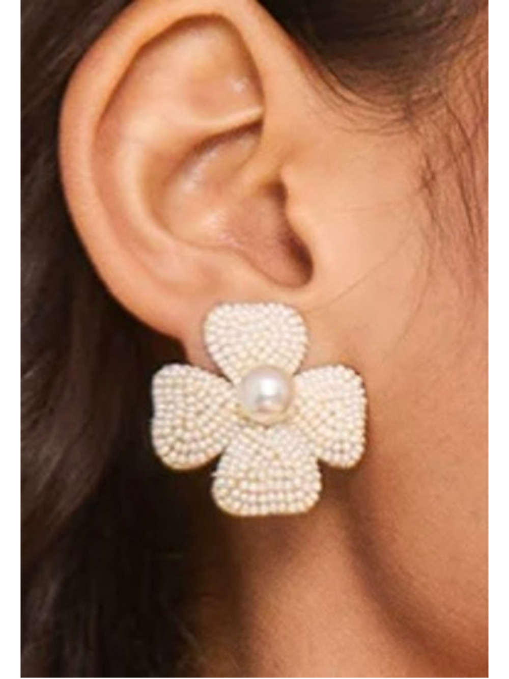 NWT DEEPA GURNANI Cream Beaded Flower Liora Earrings